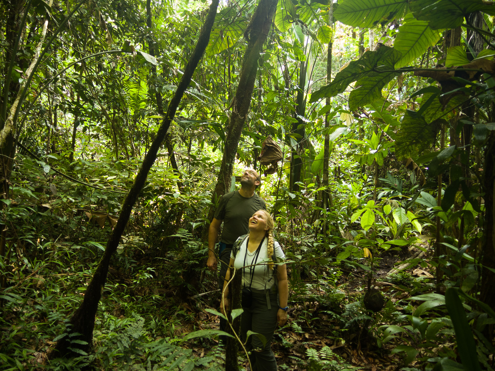 a woman walking in the jungle