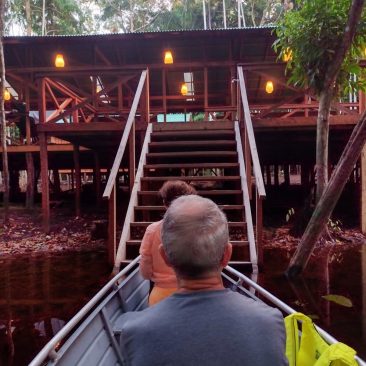 arriving in Amazon Camp Lodge by canoe